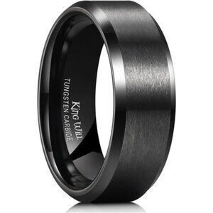 Tungsten Men's Wedding Ring - Available in 6mm to 10mm,Black/Silver,Matte Finish